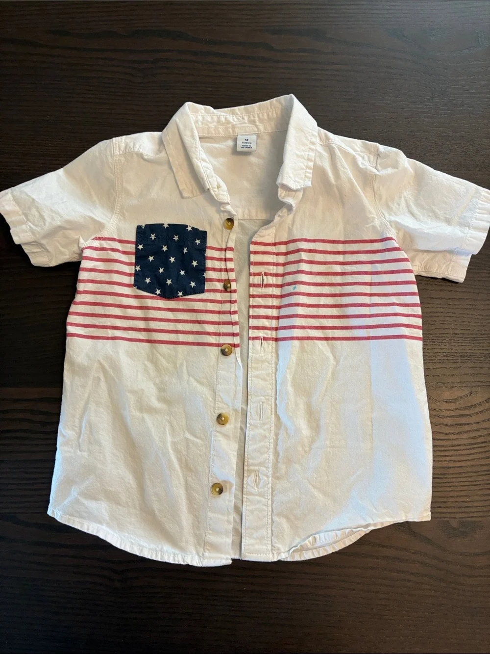 Old Navy White Button-Down Shirt with Red Stripes and Blue Star Pocket